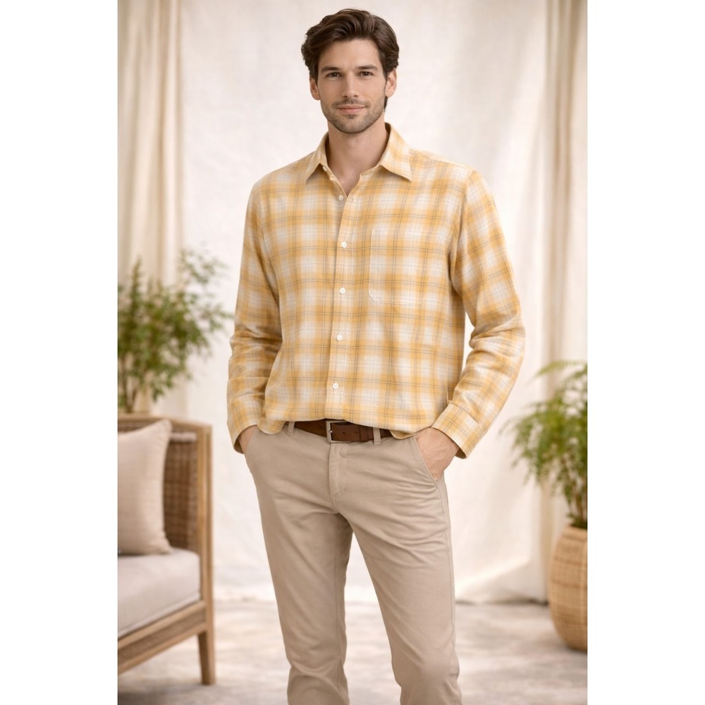 BILLY REID New Standard Bold Shadow Plaid Cypress Shirt XL Yellow Cotton 1021911